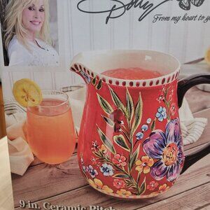 Dolly Parton 9" 85oz Red Floral Astoria Ceramic Pitcher NIB